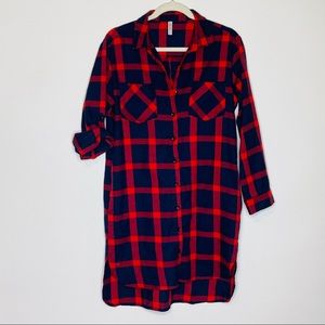 Red and blue plaid flannel dress